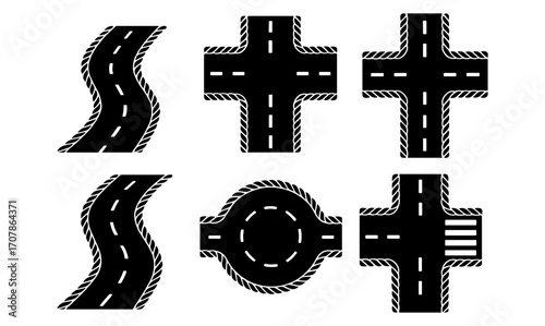Urban street vector set featuring roads, intersections, and roundabouts for design projects