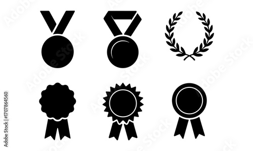 Sports medals and award silhouettes collection for achievement and recognition designs