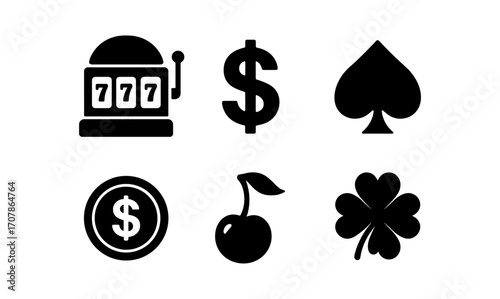 Casino symbols and silhouettes for gambling and game design