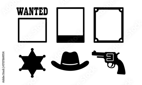 Western theme elements with silhouettes for posters and design projects