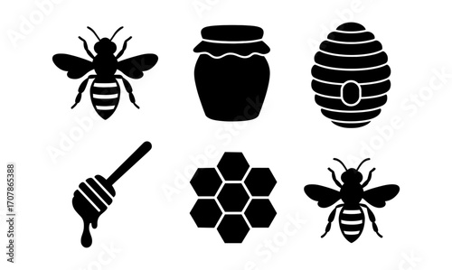 Bee and honey themed silhouettes for nature and apiary design projects