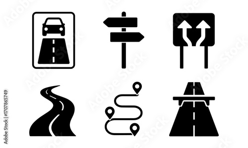 Silhouette road signs set for traffic navigation and safety design