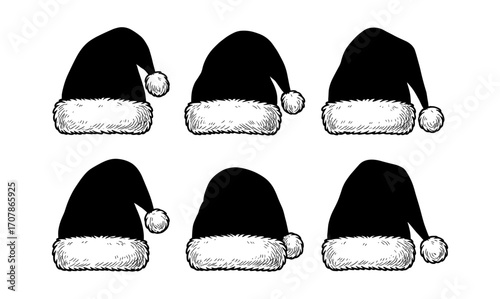 Christmas santa hats collection - festive red and white holiday designs for seasonal decor and graphics