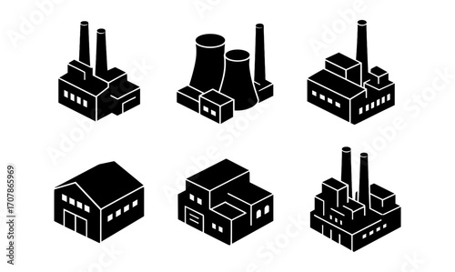 Isometric industrial building set for architectural design and planning