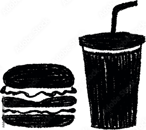 Doodle style burger and soda fast food meal hand drawn illustration vector Handmade Hand Drawn