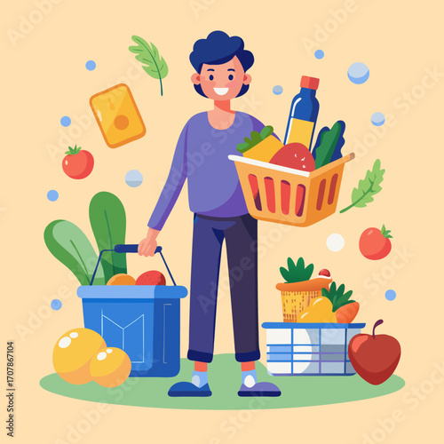 boy with a bag of vegetables