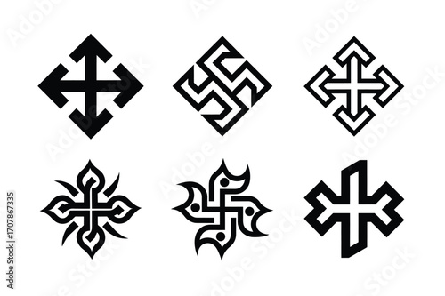 swastik symbol bundle linocut style silhouette vector illustration
