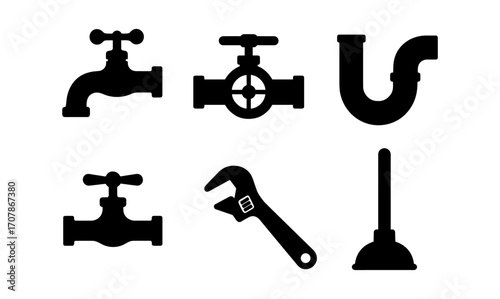 Plumbing tools and elements vector collection for design projects