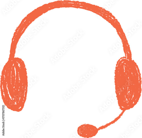 Vibrant orange sketch headphones with microphone for communication vector Handmade Hand Drawn
