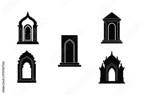 temple door bundle linocut style silhouette vector illustration