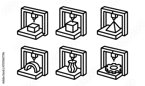 Collection of simple 3d printing icons for technology and manufacturing design