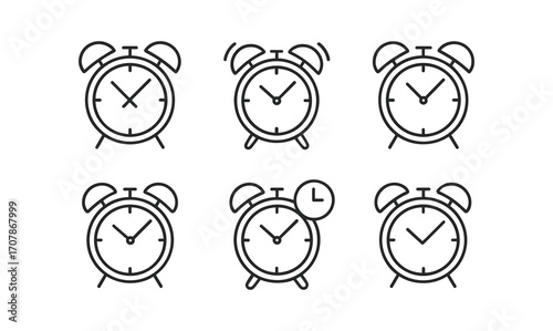 Minimalist alarm clock designs for time management concepts and modern graphic projects