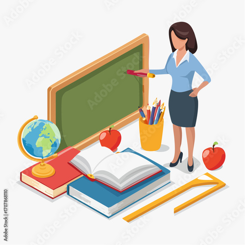 Flat Vector Teacher Profession Icons – School and Education Symbols
