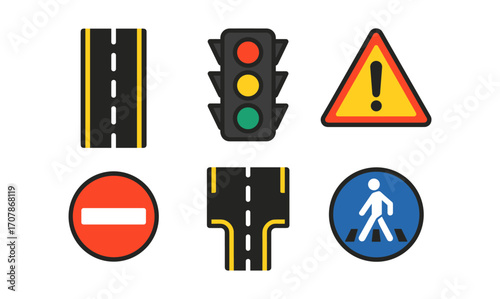 Comprehensive traffic icon set for road safety and signage projects