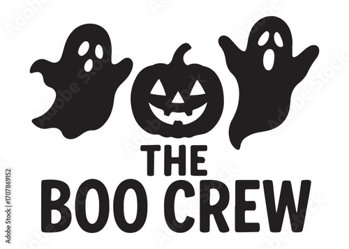the boo crew logo silhouette vector, halloween boo crew vector silhouette illustration, halloween spooky ghost the boo crew, the boo crew logo silhouettes vector on white background