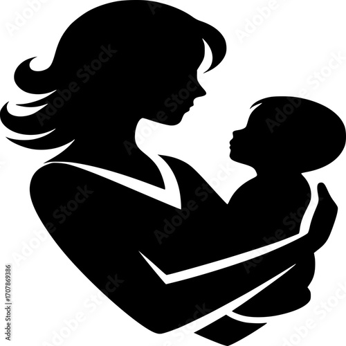 Mother and Baby Silhouette: A heartwarming silhouette depicts a mother tenderly cradling her baby, embodying the essence of love, protection, and the unbreakable bond between them.
