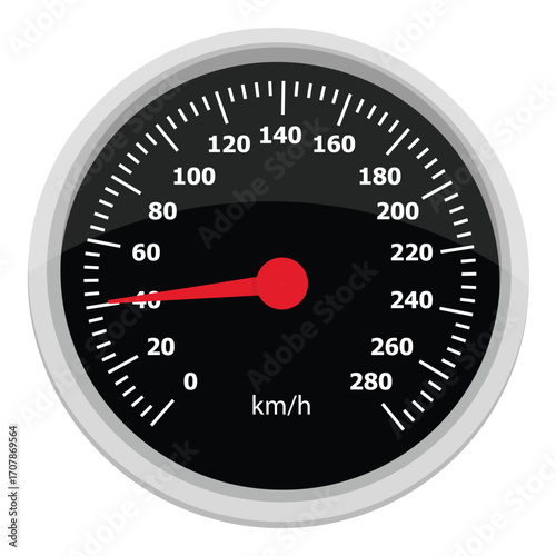 Vector illustration of a round car dashboard with speedometer and tachometer