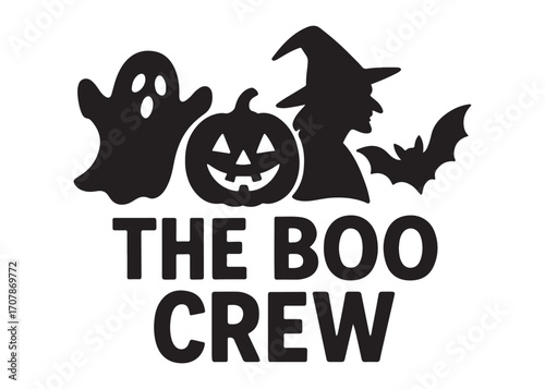 the boo crew logo silhouette vector, halloween boo crew vector silhouette illustration, halloween spooky ghost the boo crew, the boo crew logo silhouettes vector on white background