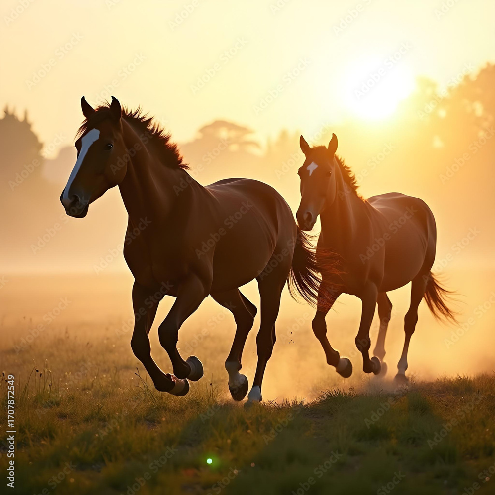 Fototapeta premium Horses at dawn
