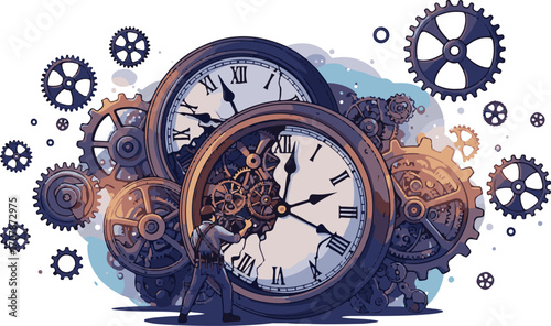 An antique clock mechanism with intricate gold gears displays the passage of time