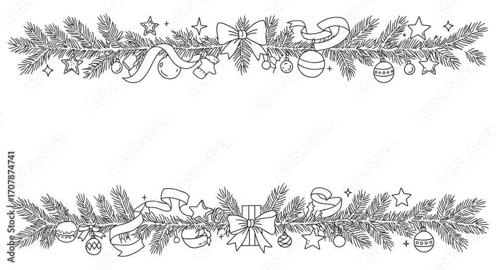 Naklejka premium holiday decorations with pine branches stars and ornaments