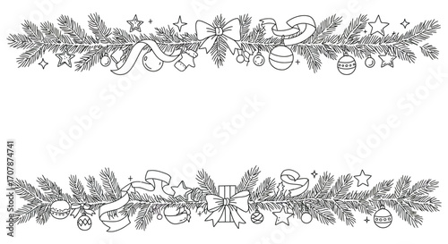 holiday decorations with pine branches stars and ornaments