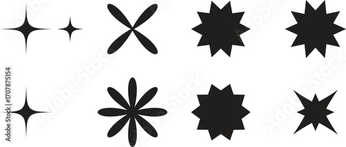 Brutalist abstract geometric shapes and grids. Brutal contemporary figure star oval spiral flower and other primitive elements. Swiss design aesthetic. Bauhaus memphis design.