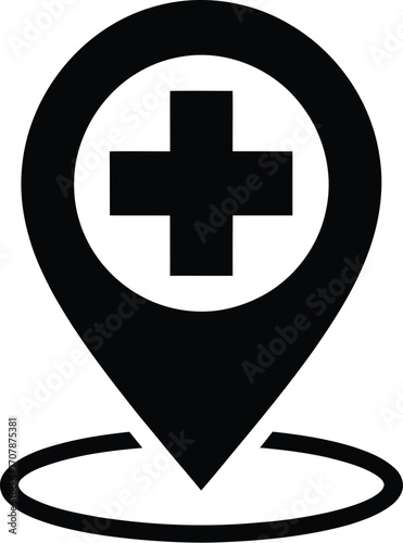 Medical location pin icon with healthcare cross symbol for hospital maps, clinic navigation, and emergency service design
