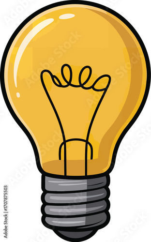Cartoon light bulb vector with looped filament symbolizing ideas, innovation, inspiration, and creative thinking