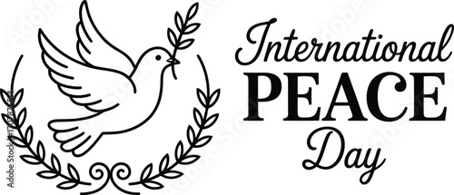 Dove with olive branch and laurel wreath vector symbolizing peace, honor, and global unity for International Peace Day