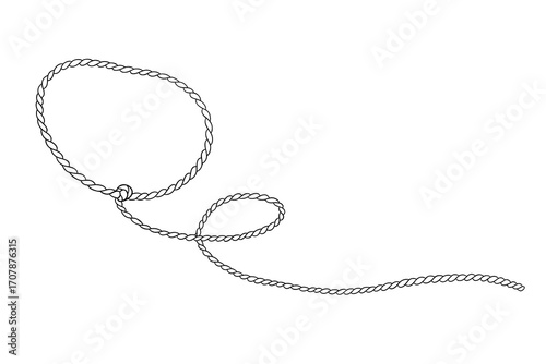 Cowboy lasso outline vector illustration. Wild west design element. Long rope with loop. Horse driver tool icon.