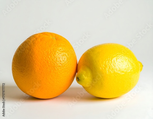 Two citrus fruits, orange and lemon, on a white background