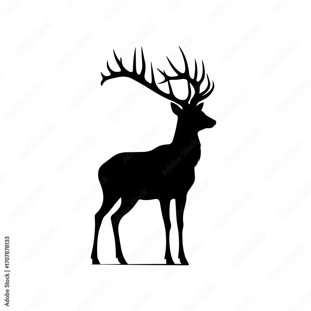 Fototapeta premium Wild Deer Standing in Forest Vector Illustration
