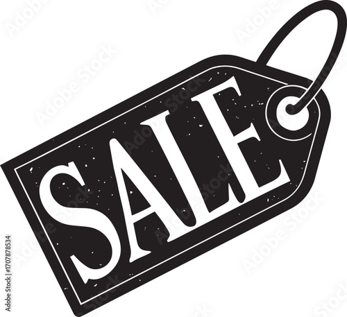 Black and white sale tag with distressed texture vector illustration	