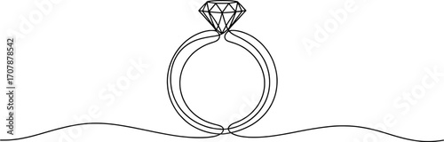 Elegant diamond ring continuous line drawing engagement ring wedding ring