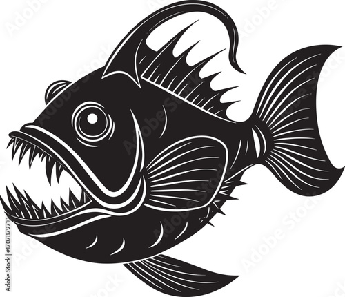Fierce anglerfish illustration with sharp teeth and lure vector illustration