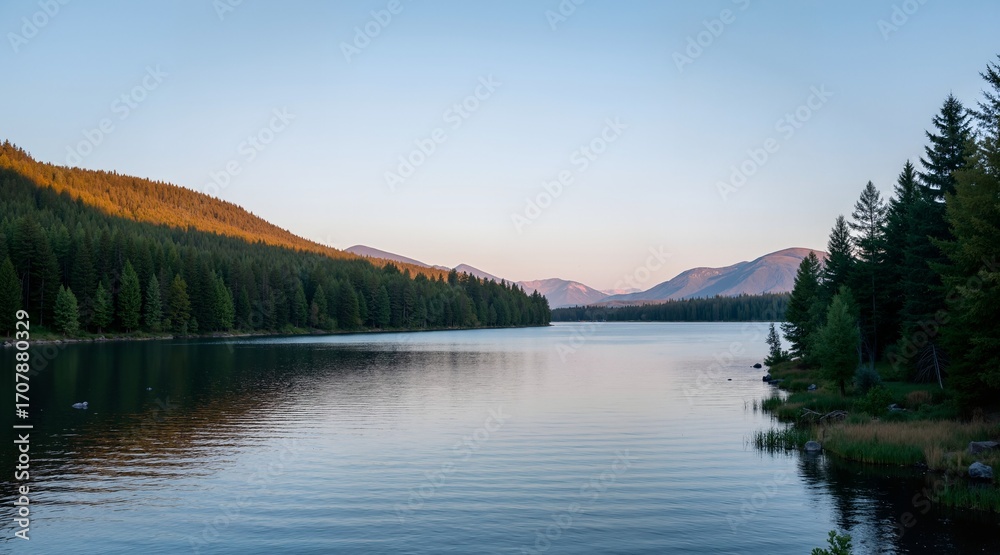 Naklejka premium mountain lake in the morning