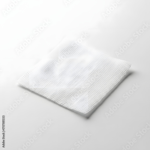 A white gauze pad on a white surface, medical supply for wound care.