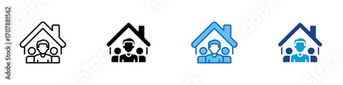 Home Agent Multiple Style Icon Design Vector - House with a person inside, representing real estate agent, broker, or property manager
