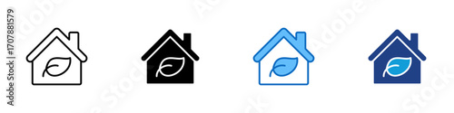 Eco Home Multiple Style Icon Design Vector - House with a leaf inside, symbolizing eco friendly housing, sustainability, and green living