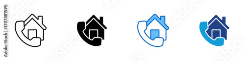 Home Call Multiple Style Icon Design Vector - House with a phone, representing property contact, real estate hotline, or housing inquiry