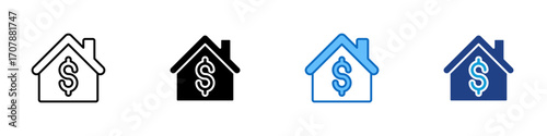 Home Value Multiple Style Icon Design Vector - House with a dollar sign inside, symbolizing property value, pricing, or real estate worth