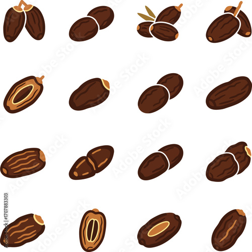 Vector art of collection of date fruit icons for ramadan concept on a transparent background