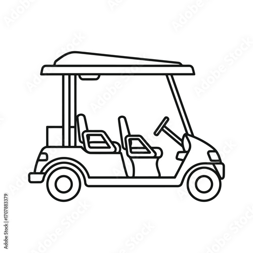 Golf Cart Vector Illustration with Roof and Seats Outline Design