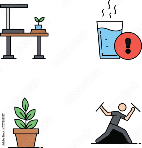 Vector art of home activity and plant icons for web design on a transparent background