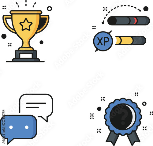 Vector art of gamification elements for game design and user experience on a transparent background