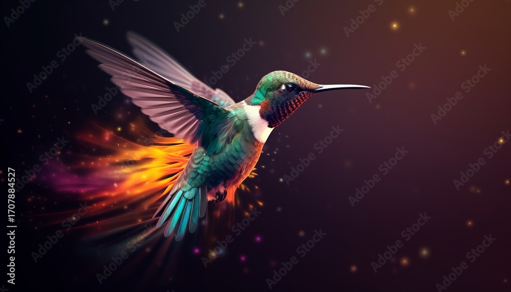 Obraz premium Harmonious data flow concept with Digital humming bird flying 