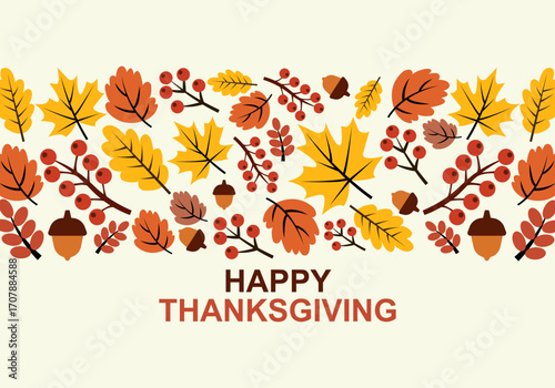  Happy Thanksgiving Day Banner with Leaves, Floral Elements and Autumn Attributes