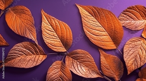 Autumn leaves on a purple background (1)