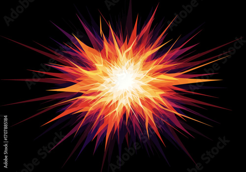 Vibrant abstract fiery explosion with radiating light rays and energy burst.